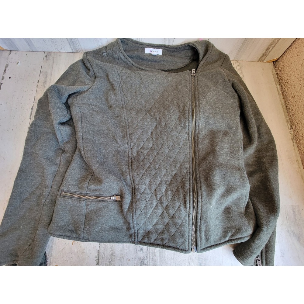 Athleta medium olive green asymmetrical zip up women's apparel